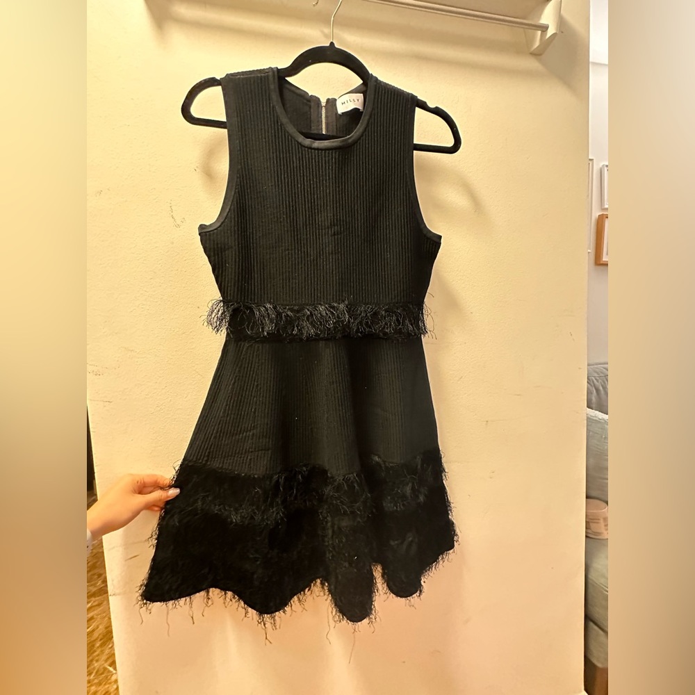 Milly Black Knit Dress with Feather Detail Size 4